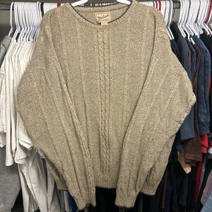 Vintage Woolrich Crewneck
Cable Knit Sweater Men's Large Made in USA Tan